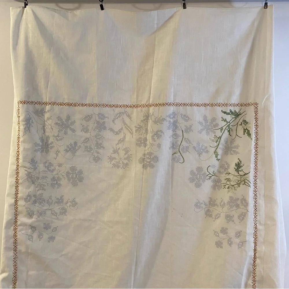 Vintage Embroidery Pre-Stamped Linen 60”x88” Tablecloth (Started)